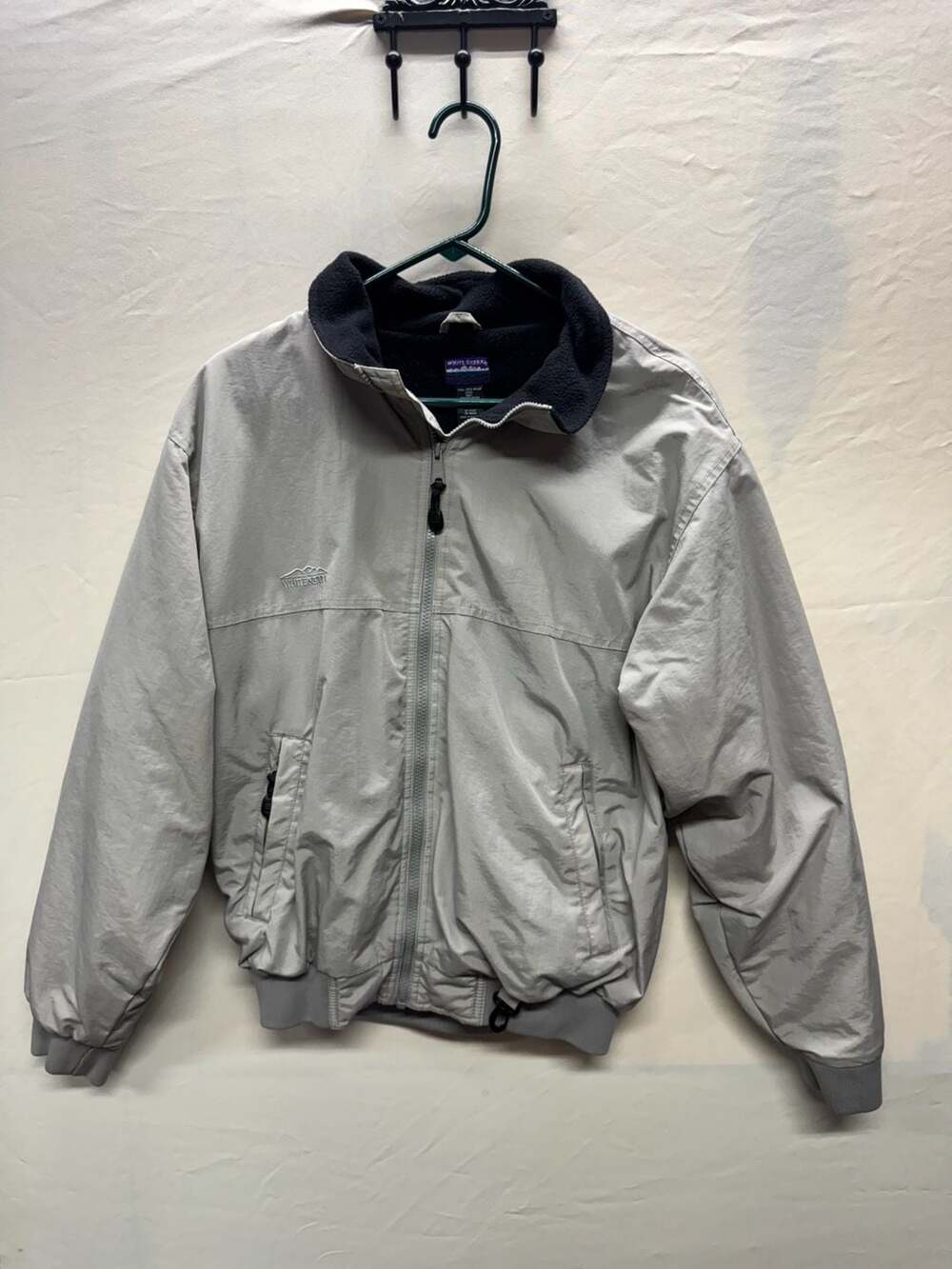 Vintage White Sierra Gray Nylon Fleece Lined Full Zip Bomber Jacket Men's Medium